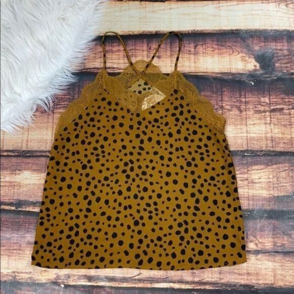 Tops - Spotted Leopard Lace Trim Cami Tank Top